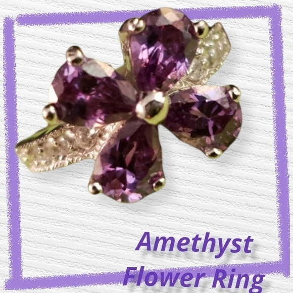 Amethyst Flower Shaped Costume Ring 7.5 - Picture 1 of 9